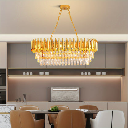 Modern Crystal Chandeliers for Dining Room 8-Light Golden Crystal Chandelier Living Room Oval Contemporary Ceiling Hanging Light Pendant Light Fixture for Kitchen Island Bar Restaurant L32in