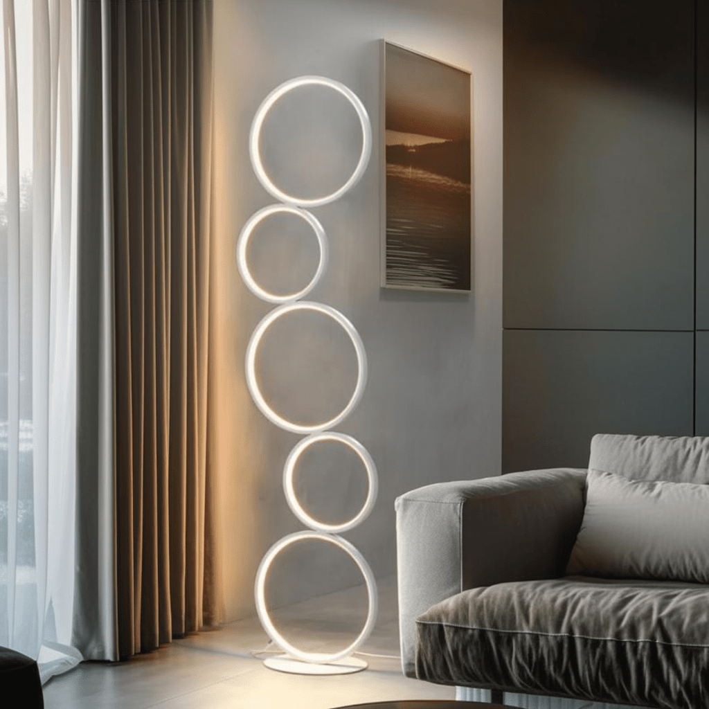 RGBCW 2700K-6500K Circular Modern Floor Lamp, LED Floor Lamp for Living Room, Dimmable, Tall Reading Desk Light Decoration, Circle Standing Lamp, Unique Lamp for Bedroom, Office, Home