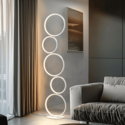 RGBCW 2700K-6500K Circular Modern Floor Lamp, LED Floor Lamp for Living Room, Dimmable, Tall Reading Desk Light Decoration, Circle Standing Lamp, Unique Lamp for Bedroom, Office, Home