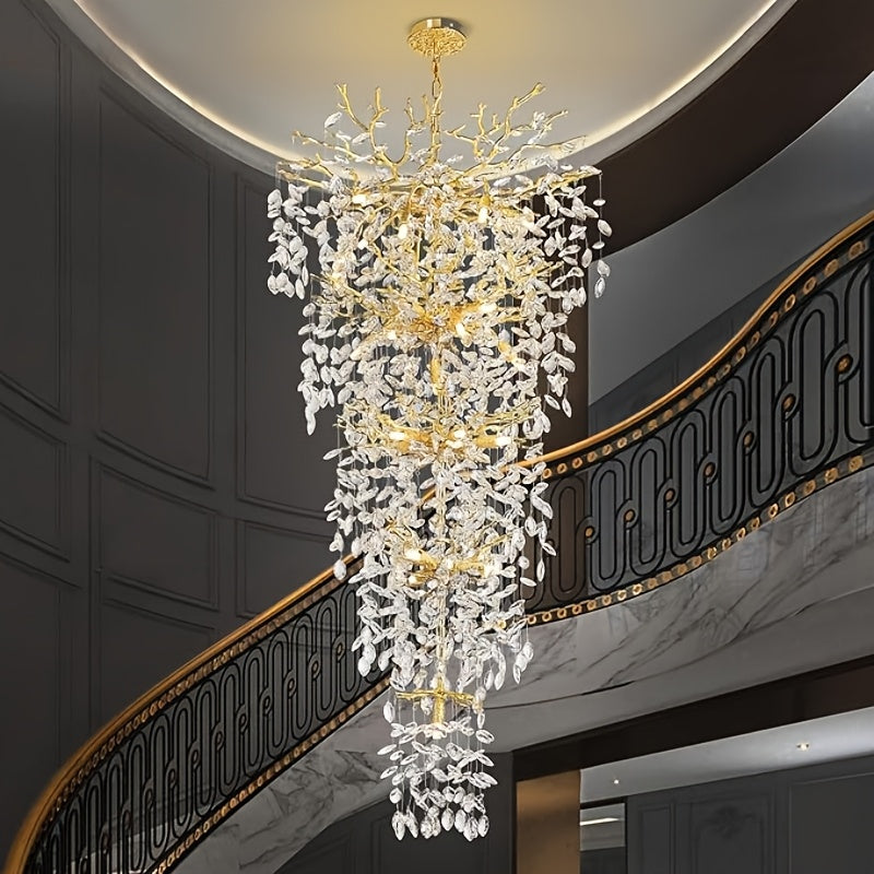 118 Inch Crystal Chandelier, Suitable For High Ceilings, Silvery And Golden Branch Chandeliers, Modern Large Chandeliers, Staircase Decoration, Lobby Decoration, Entrance And Living Room Decoration, 28 Lamp Luxury Chandelier