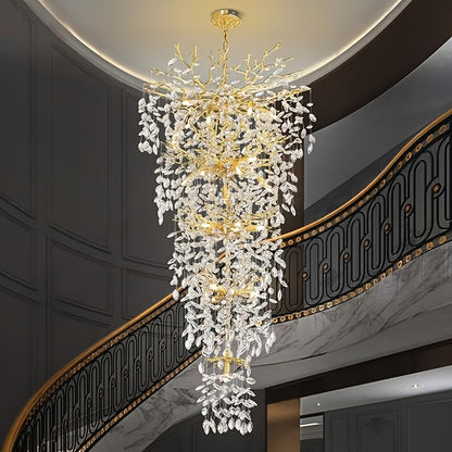 118 Inch Crystal Chandelier, Suitable For High Ceilings, Silvery And Golden Branch Chandeliers, Modern Large Chandeliers, Staircase Decoration, Lobby Decoration, Entrance And Living Room Decoration, 28 Lamp Luxury Chandelier