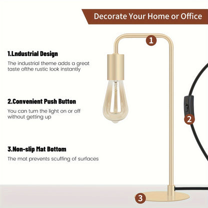 Modern Industrial Edison Bulb Compatible Bedside Lamp - Curved Tube Table Suitable for Bedroom, Living Room, Dorm - Metal Base, Compatible for Edison (Bulb Not Included)