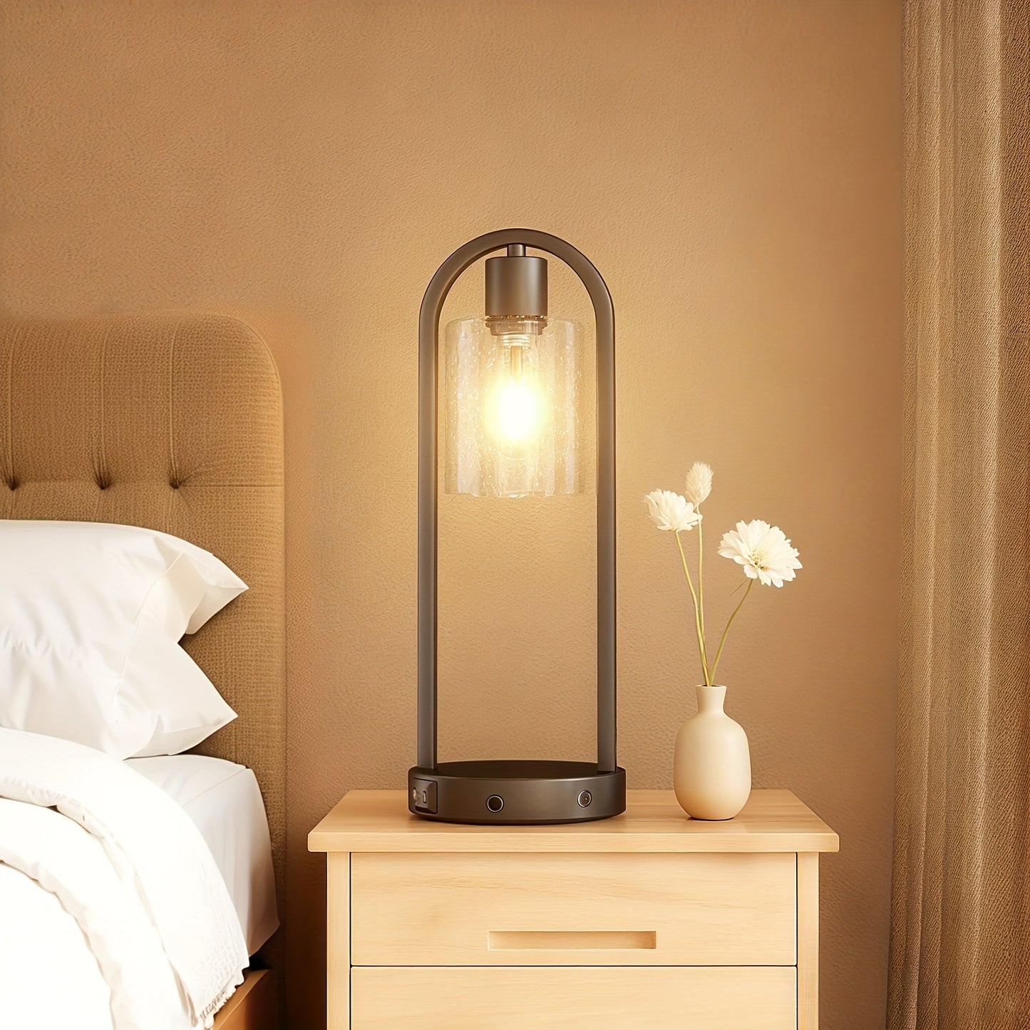 2 - Pack Modern Table Lamp With USB Charging Ports, Golden/Black Touch Control Bedside Lamp(Wireless Charging Is Not Included), Industrial - Style Table Lamp With Water Drop Glass Shade, Perfect For Bedroom, Living Room, Offi