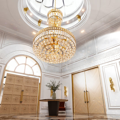 Modern Crystal Chandelier Golden Empire Chandelier 13-Light Christmas K9 Crystal Ceiling Chandelier Light Fixture For Living Room Dining Room Foyer