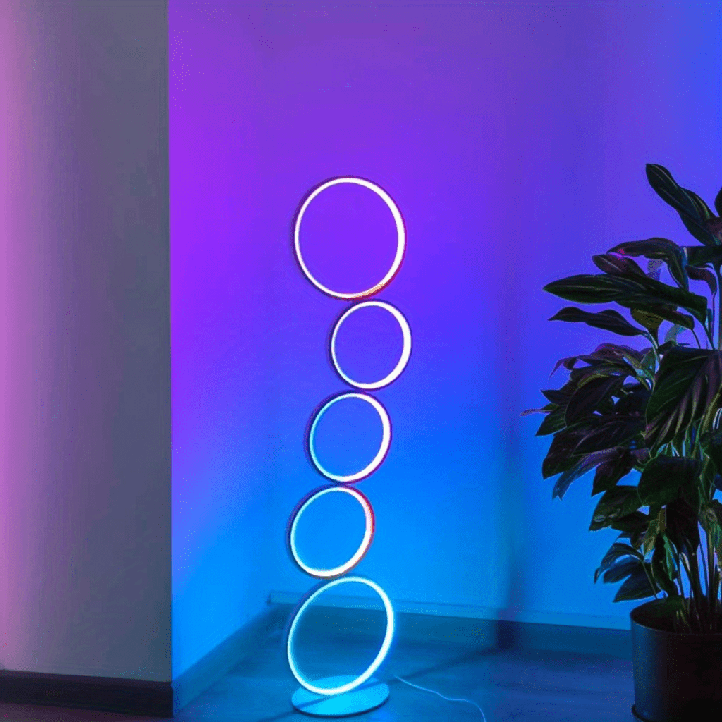 RGBCW 2700K-6500K Circular Modern Floor Lamp, LED Floor Lamp for Living Room, Dimmable, Tall Reading Desk Light Decoration, Circle Standing Lamp, Unique Lamp for Bedroom, Office, Home