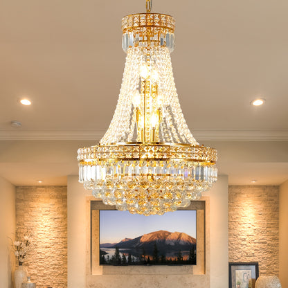 Modern Crystal Chandelier Golden Empire Chandelier 13-Light Christmas K9 Crystal Ceiling Chandelier Light Fixture For Living Room Dining Room Foyer