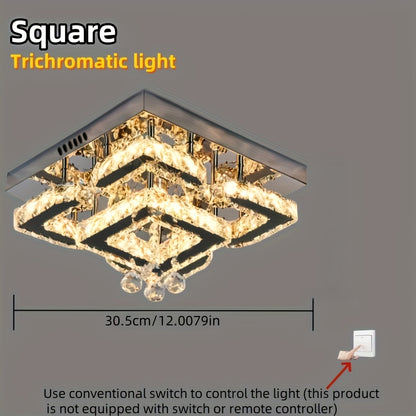 Modern Light Luxury Crystal Ceiling Lamp with a Square/Flower Shape, Featuring LED Three-Color Dimming, Suitable for Bedrooms, Living Rooms, Dining Rooms, Studies, Walk-In Closets, And Hallways. It Is Adaptable for Various In