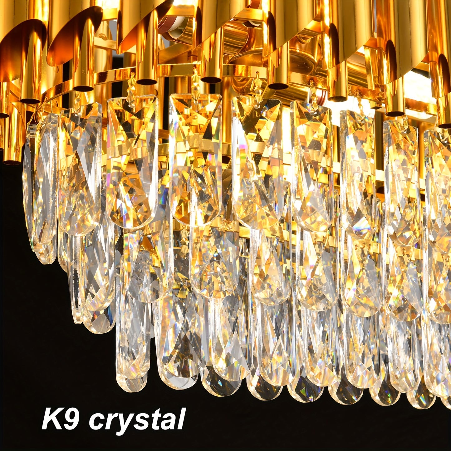 Modern Crystal Chandeliers for Dining Room 8-Light Golden Crystal Chandelier Living Room Oval Contemporary Ceiling Hanging Light Pendant Light Fixture for Kitchen Island Bar Restaurant L32in