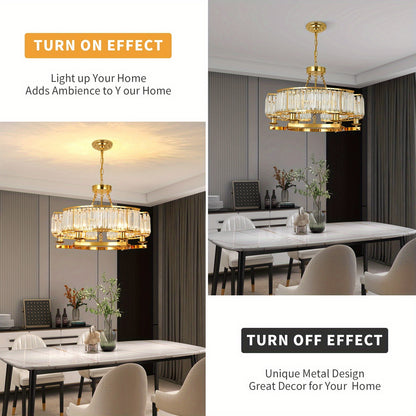 Modern Golden Crystal Chandelier Adjustable Pendant Light for Living Room Dining Room Bedroom, Chandelier for Bedroom, Bedroom Ceiling Light, Home Decor Lighting, Bedroom Lighting, Elegant Chandelier, Contemporary Design, Dur