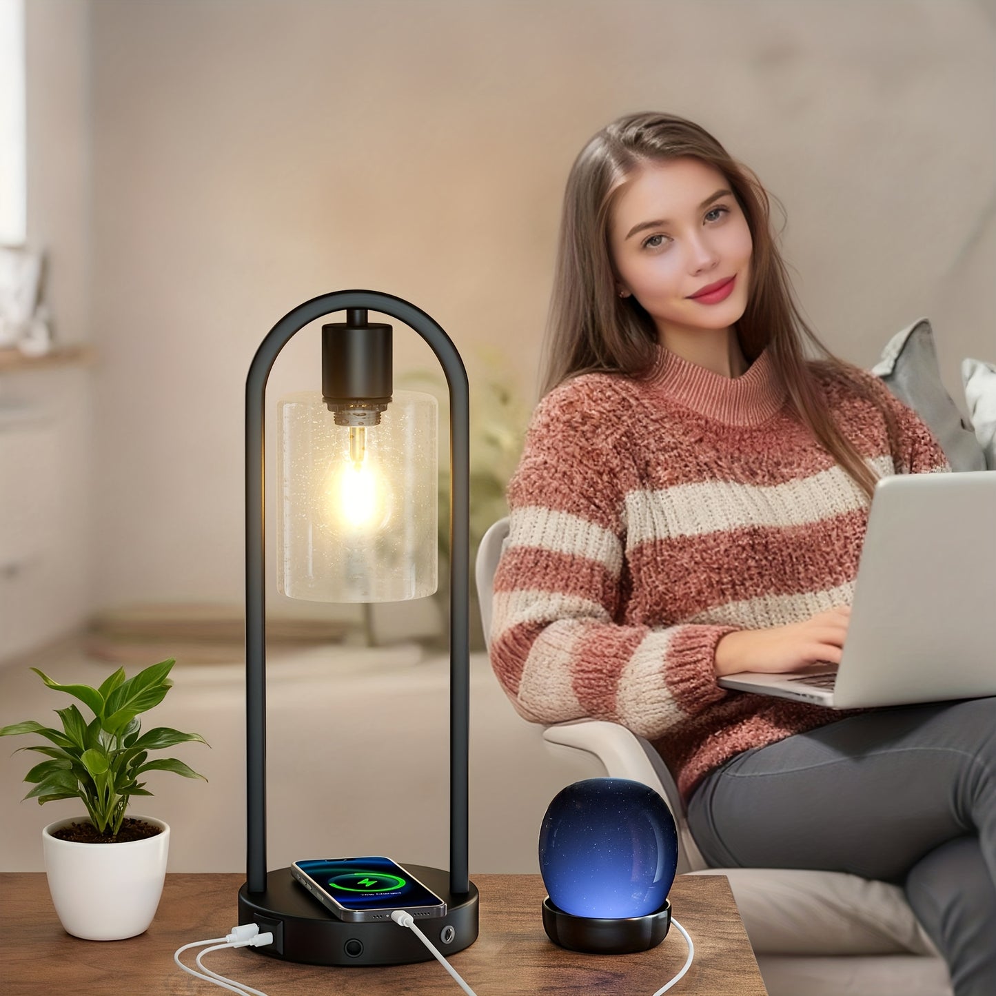 2 - Pack Modern Table Lamp With USB Charging Ports, Golden/Black Touch Control Bedside Lamp(Wireless Charging Is Not Included), Industrial - Style Table Lamp With Water Drop Glass Shade, Perfect For Bedroom, Living Room, Offi