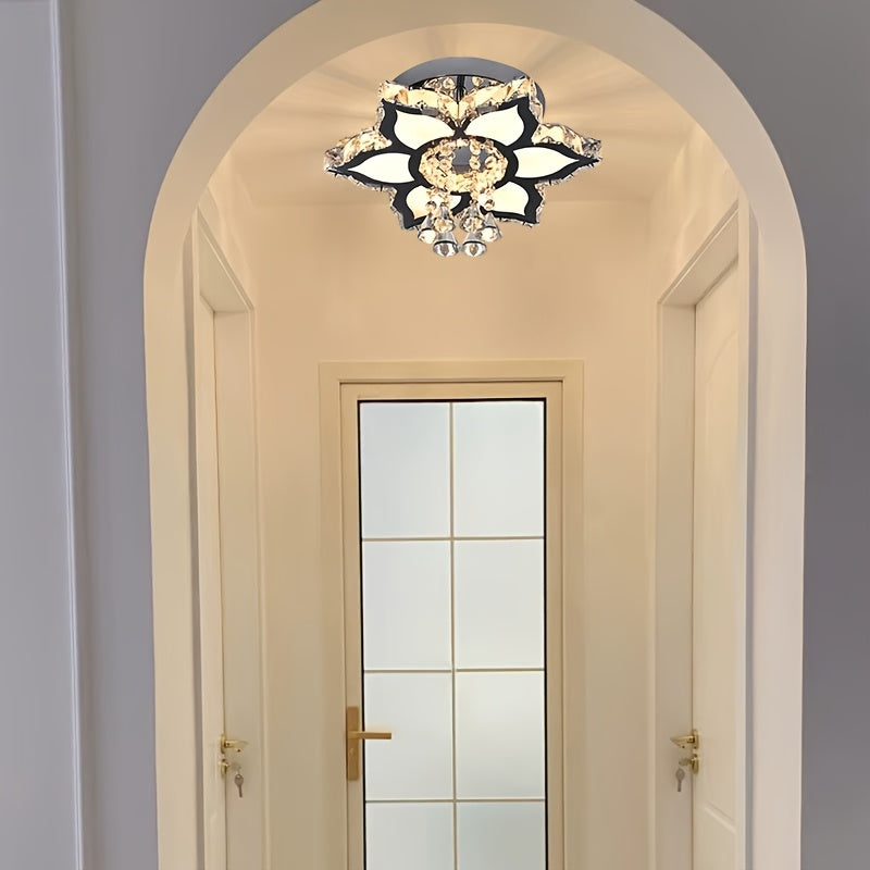Modern Light Luxury Crystal Ceiling Lamp with a Square/Flower Shape, Featuring LED Three-Color Dimming, Suitable for Bedrooms, Living Rooms, Dining Rooms, Studies, Walk-In Closets, And Hallways. It Is Adaptable for Various In
