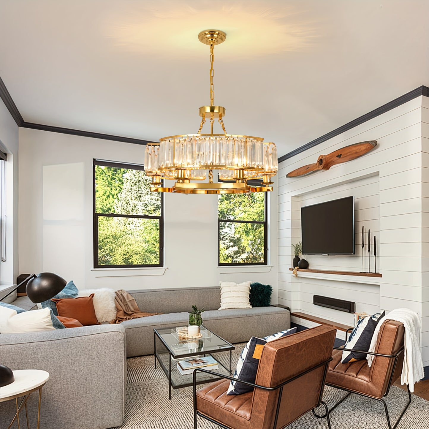 Modern Golden Crystal Chandelier Adjustable Pendant Light for Living Room Dining Room Bedroom, Chandelier for Bedroom, Bedroom Ceiling Light, Home Decor Lighting, Bedroom Lighting, Elegant Chandelier, Contemporary Design, Dur