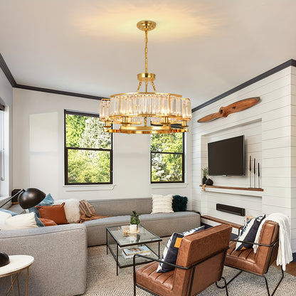 Modern Golden Crystal Chandelier Adjustable Pendant Light for Living Room Dining Room Bedroom, Chandelier for Bedroom, Bedroom Ceiling Light, Home Decor Lighting, Bedroom Lighting, Elegant Chandelier, Contemporary Design, Dur