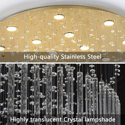 31.5" Modern Crystal Chandelier with Cascading Layers - Large Statement Light Fixture for High Ceiling Living Room, Dining Room, Luxury Home - Cool White & Golden/Black Crystal Design, Semi-Recessed Installation, Bulbs Includ