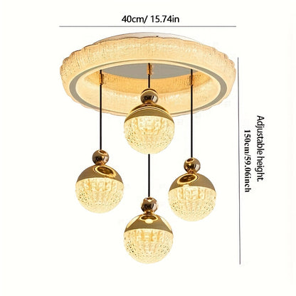Modern Golden LED Chandeliers, 3-Color Dimmable Pendant 4-Lights Adjustable Height for Kitchen Island, Dining Room, Living Room, Contemporary Hanging Ceiling Light,