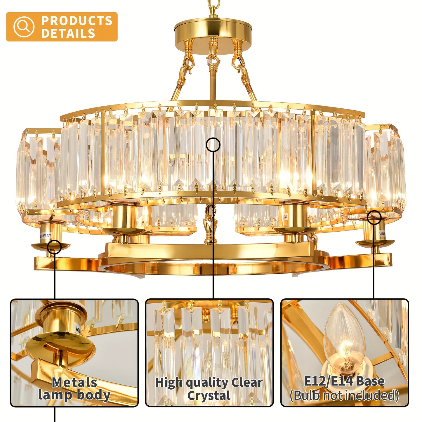 Modern Golden Crystal Chandelier Adjustable Pendant Light for Living Room Dining Room Bedroom, Chandelier for Bedroom, Bedroom Ceiling Light, Home Decor Lighting, Bedroom Lighting, Elegant Chandelier, Contemporary Design, Dur