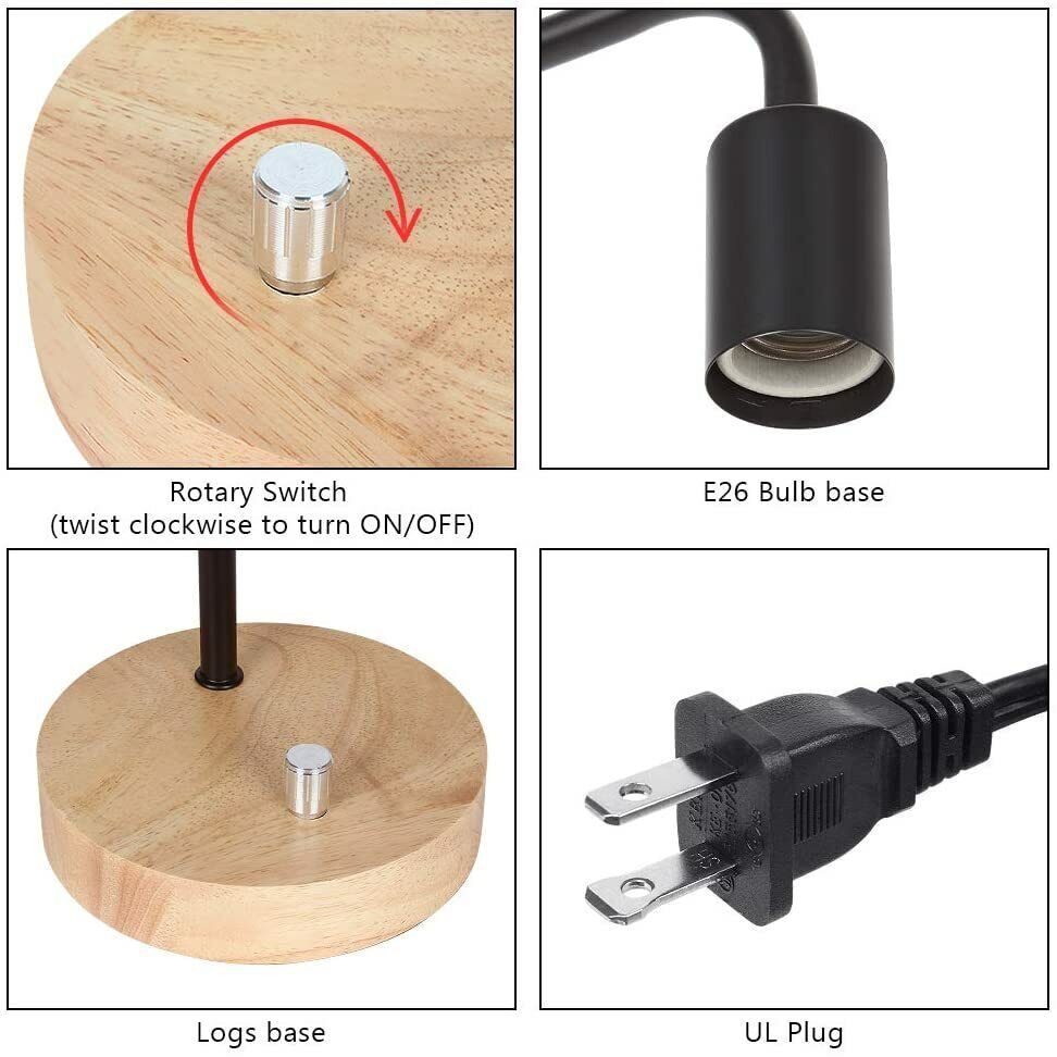 Set of 2 Edison Table Lamp, Industrial Bedside Lamps, Wood Desk Lamp Pairs for nightstand Dressers Coffee Table Study Desk in Bedroom, Guest Room